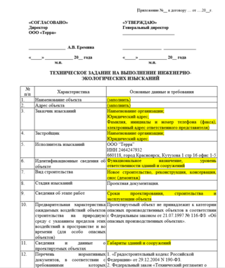 Техническое Задание на инженерно-экологические изыскания